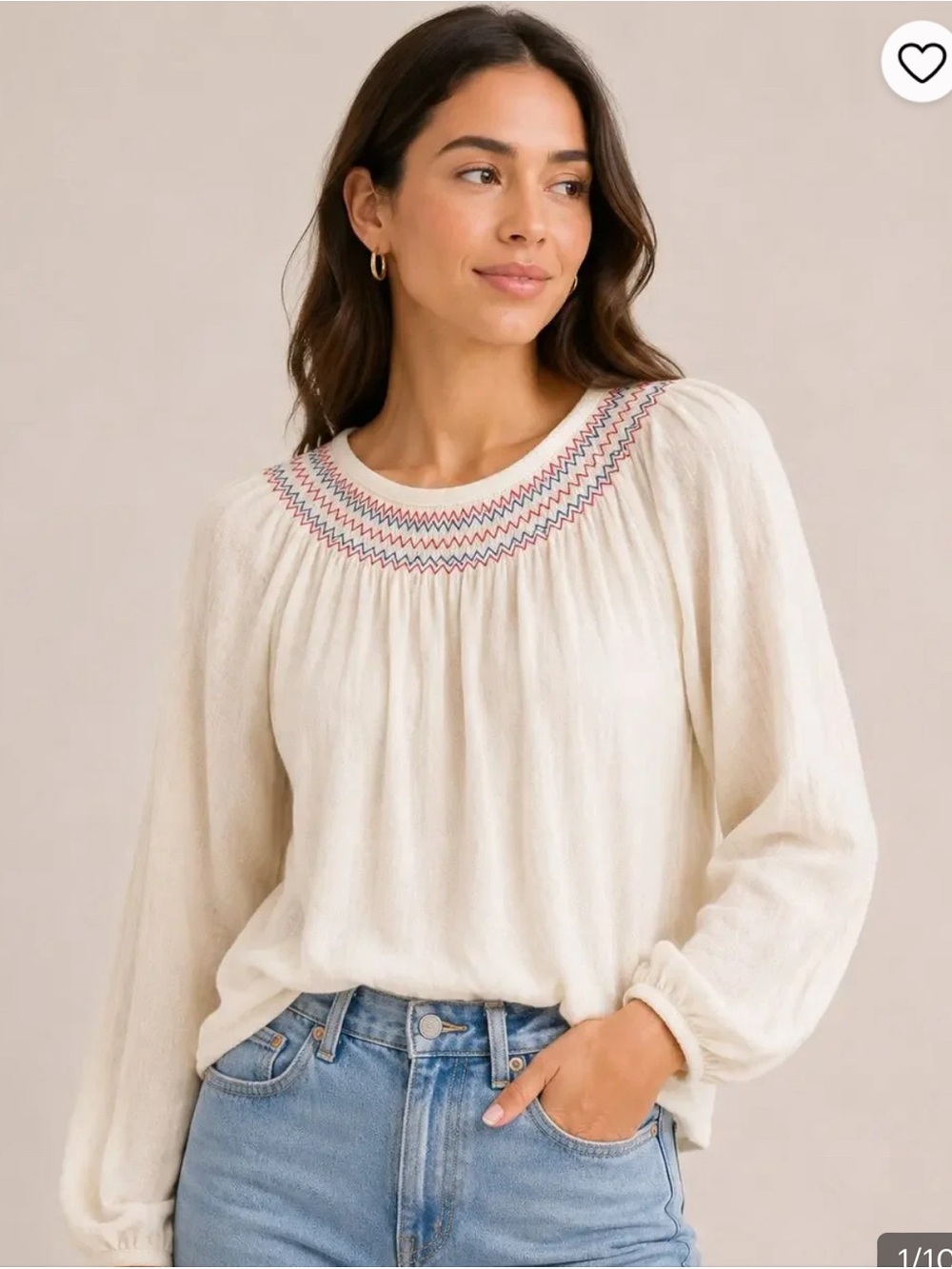 Madewell Cream Smocked-Neck Long Sleeve Tunic